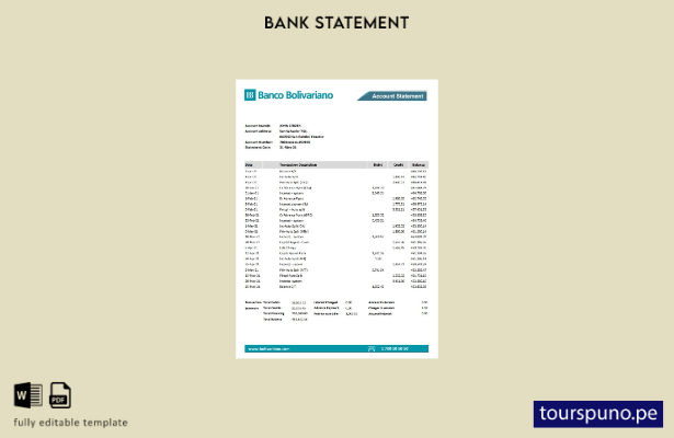 listo para imprimir plantilla de excel de extracto bancario del Banco Bolivarian
